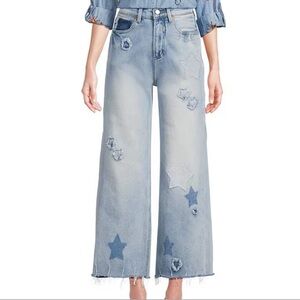 Karyn Seo Fatima Boho-Inspired Distressed Star Patch Jeans
